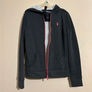 U.S. Polo Assn. Girls Fleece Gray Full Zip Hooded Sweater With Logo Size S (6-7)
